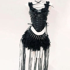 Self tie rivet applique PU leather corset top