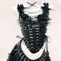Self tie rivet applique PU leather corset top
