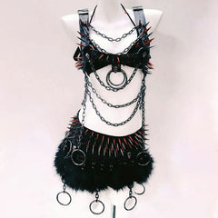 Metal chain o ring rivet applique buckle tank top
