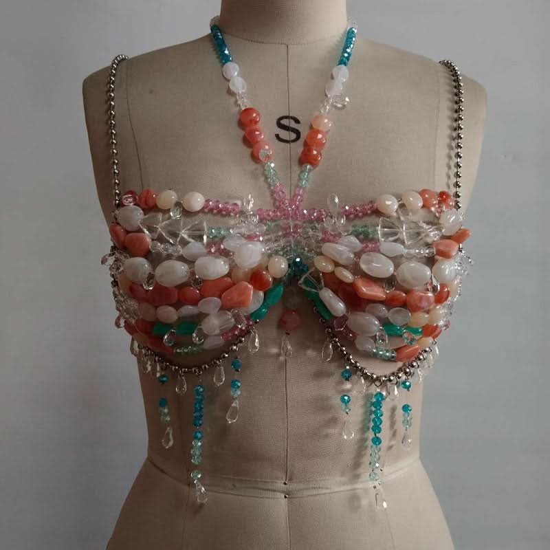 Beaded halter metal chain cami top