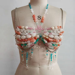 Beaded halter metal chain cami top