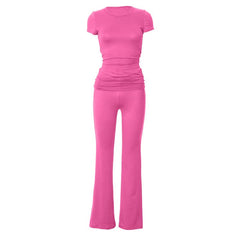 Crewneck ruched short sleeve high rise pant set