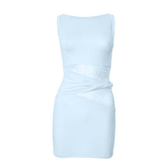 Lace patchwork sleeveless mini dress