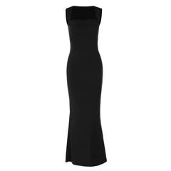 Square neck ruched solid maxi dress