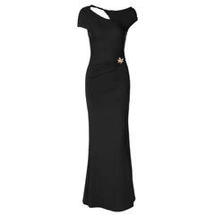 Hollow out cap sleeve ruched backless cut out maxi dress