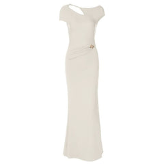 Hollow out cap sleeve ruched backless cut out maxi dress