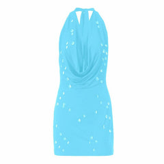 Halter self tie cowl neck backless mini dress