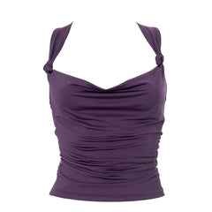 Cowl neck knotted ruched backless top