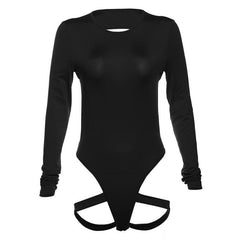 Long sleeve crewneck backless hollow out bodysuit