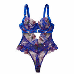 V neck hollow out embroidery cami bodysuit