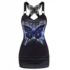 O ring v neck butterfly print cami mini dress