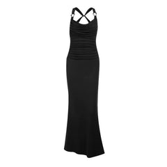 Cross back ruched cami maxi dress