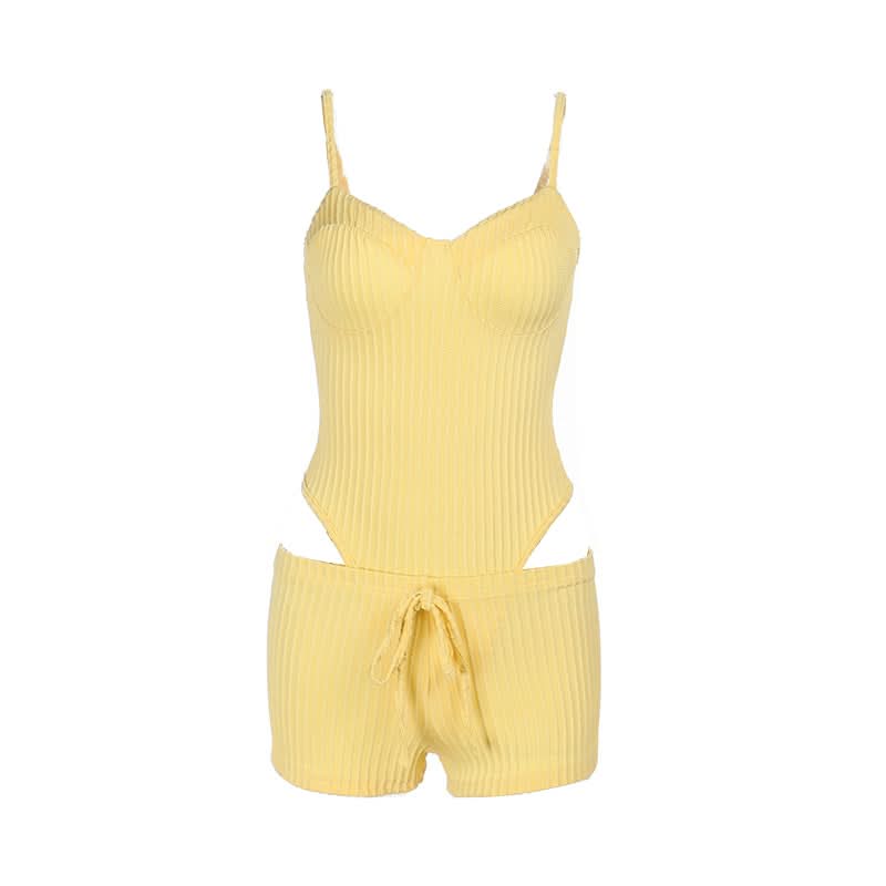 Textured self tie cami short pant set