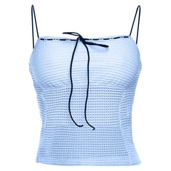 Square neck self tie spaghetti strap top