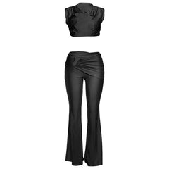 Irregular ruched hollow out solid pant set