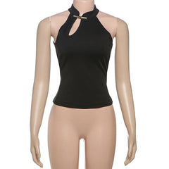 Irregular hollow out solid sleeveless cut out top