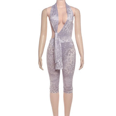 Halter irregular print button pant set