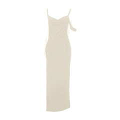 Slit v neck irregular solid cami maxi dress