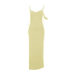 Slit v neck irregular solid cami maxi dress