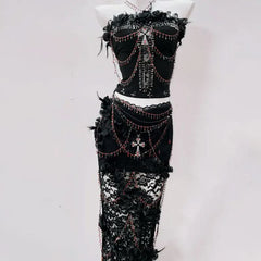 Beaded feather flower applique tube top