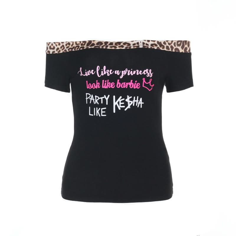 Off shoulder letter print top