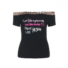 Off shoulder letter print top
