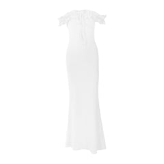 Ruffle off shoulder self tie solid midi dress