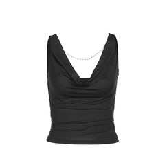 Cowl neck beaded backless solid top