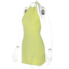 Halter self tie ruched backless mini dress