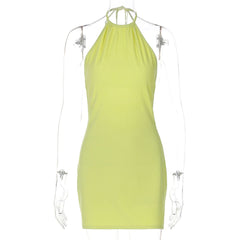 Halter self tie ruched backless mini dress