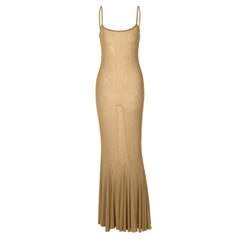 U neck backless solid cami midi dress