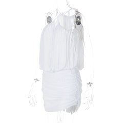Ruched mesh beaded cross front mini dress