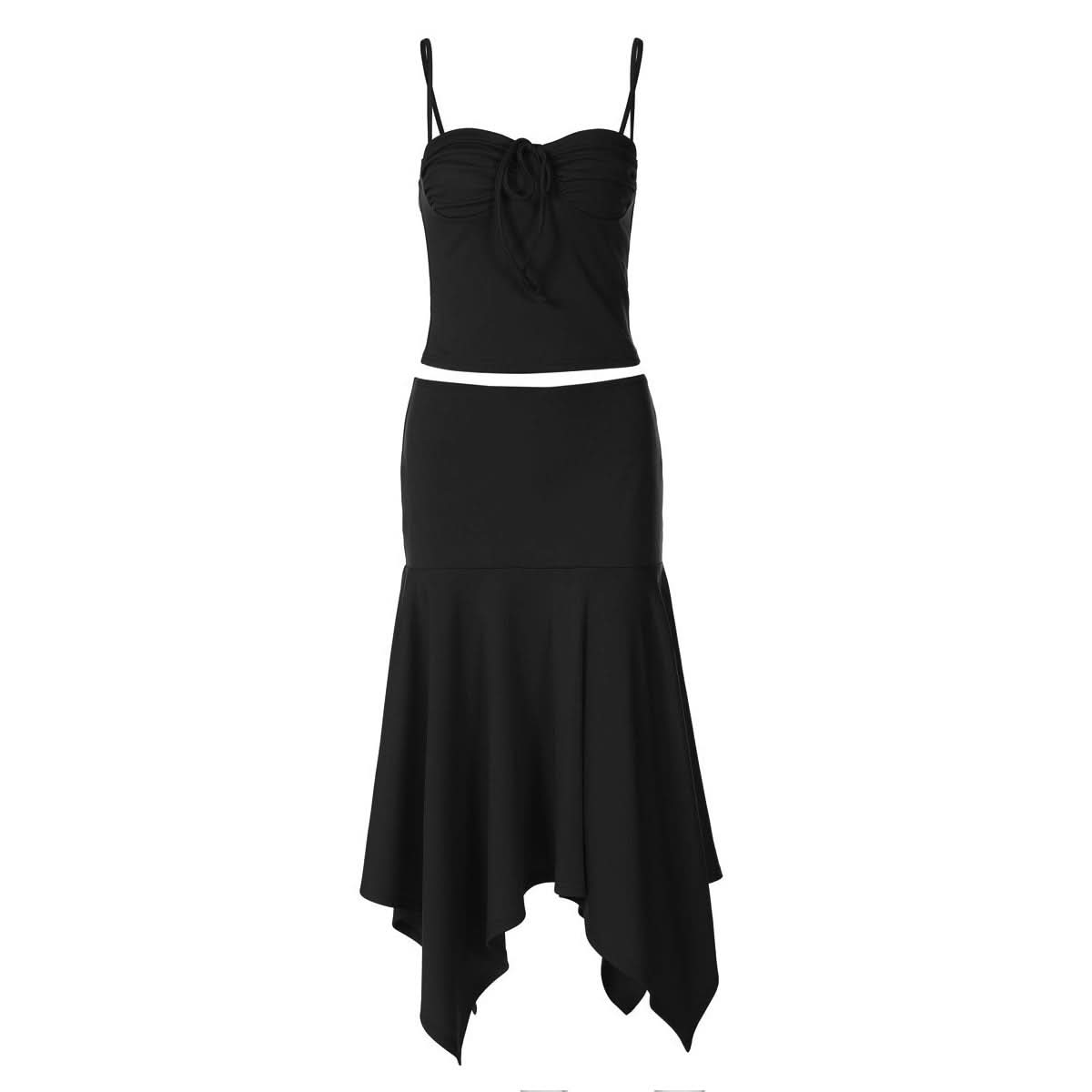 Ruched backless solid cami midi skirt set