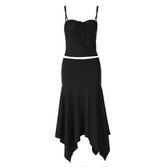 Ruched backless solid cami midi skirt set