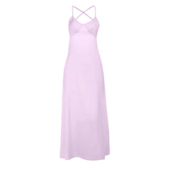 Cross back v neck satin ruched cami maxi dress