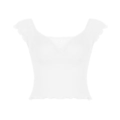 Ruffle v neck ruched puff sleeve solid top