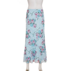 Flower print ruffle lace maxi skirt