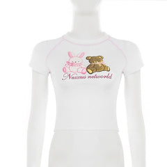 Stitch short sleeve crewneck rabbit bear pattern top