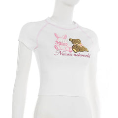 Stitch short sleeve crewneck rabbit bear pattern top