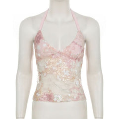 Halter self tie glitter v neck backless top