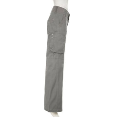 Zip-up button pocket high rise cargo pant