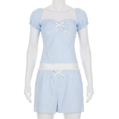 Bowknot striped smocked low rise pant set