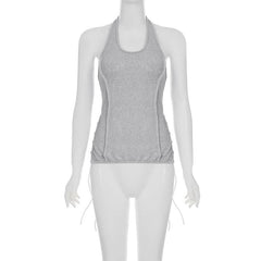 Halter lace up ribbed u neck stitch top