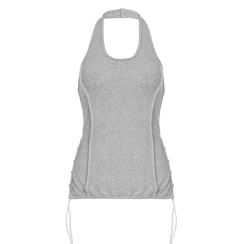 Halter lace up ribbed u neck stitch top