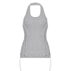 Halter lace up ribbed u neck stitch top