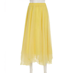 Ruffle ruched chiffon solid midi skirt