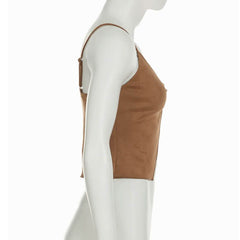Hollow out slit v neck backless cami cut out top