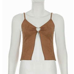 Hollow out slit v neck backless cami cut out top