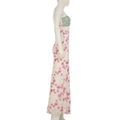 Mesh flower print backless cami maxi dress