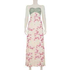 Mesh flower print backless cami maxi dress
